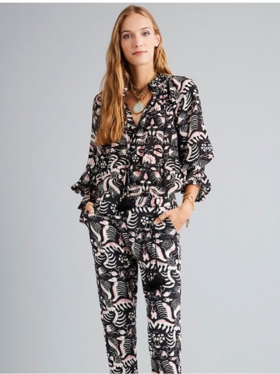 Figue Tops - Figue Lianna Blouse Top XS Black Pink Long Sleeve